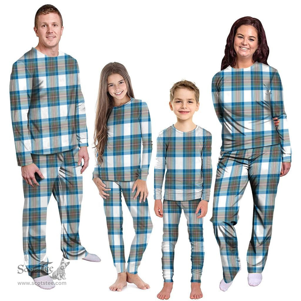Scottish Stewart Muted Blue Clan Tartan Pyjama Family Set - Classic Scottish Plaid Tartan Plaid
