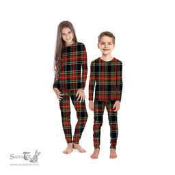 Scottish Stewart Black Clan Tartan Pyjama Family Set - Classic Scottish Plaid Tartan Plaid