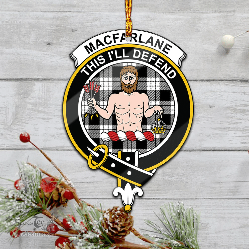 Scottish Macfarlane Black White Clan Tartan Mica Ornament Christmas Decoratio - 2-Sided  Scottish Plaid Tartan Plaid