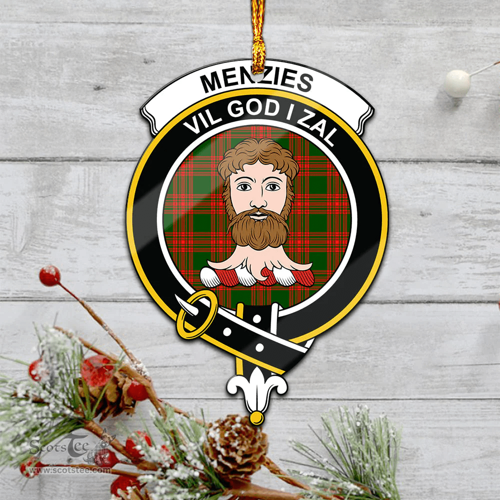 Scottish Menzies Green Modern Clan Tartan Mica Ornament Christmas Decoratio - 2-Sided  Scottish Plaid Tartan Plaid
