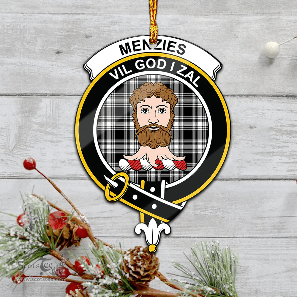 Scottish Menzies Black And White Clan Tartan Mica Ornament Christmas Decoratio - 2-Sided  Scottish Plaid Tartan Plaid