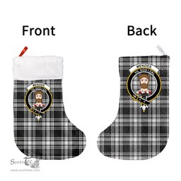 Scottish Menzies Black & White Modern Clan Tartan Christmas Stocking - Crest Classic