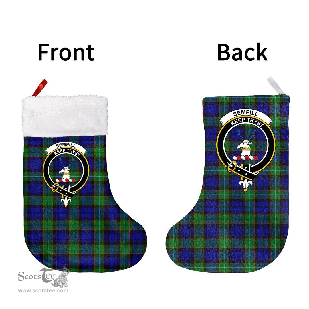 Scottish Sempill Modern Clan Tartan Christmas Stocking - Crest Classic