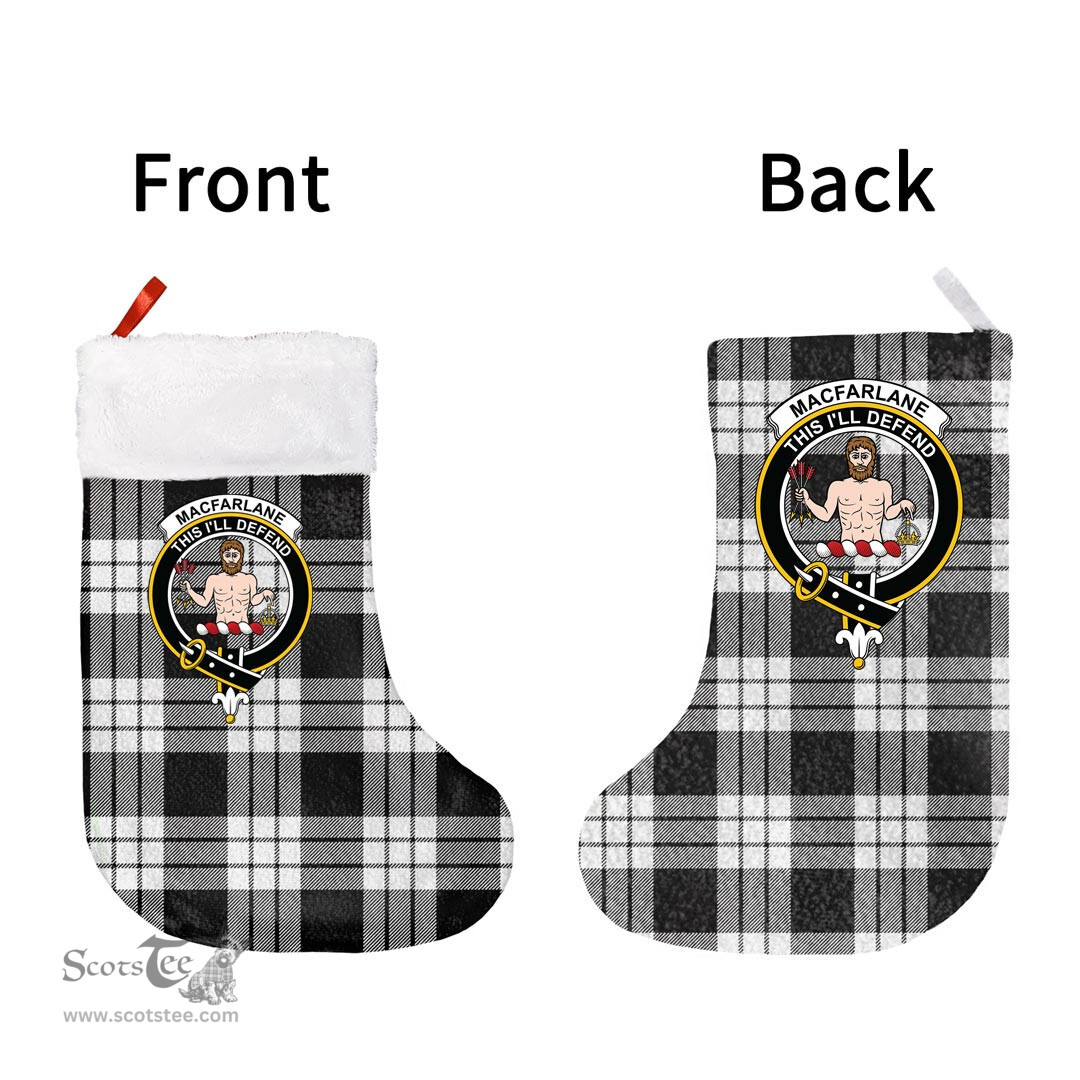 Scottish MacFarlane Black & White Ancient Clan Tartan Christmas Stocking - Crest Classic