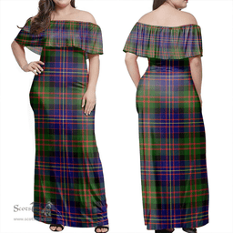 Scottish Cameron Of Erracht Modern Clan Tartan Off Shoulder Long Dress - Classic Scottish Plaid Tartan Plaid