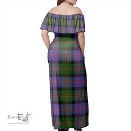 Scottish Blair Modern Clan Tartan Off Shoulder Long Dress - Classic Scottish Plaid Tartan Plaid