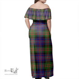Scottish Cameron Of Erracht Modern Clan Tartan Off Shoulder Long Dress - Classic Scottish Plaid Tartan Plaid