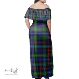 Scottish Campbell Of Cawdor Modern Clan Tartan Off Shoulder Long Dress - Classic Scottish Plaid Tartan Plaid