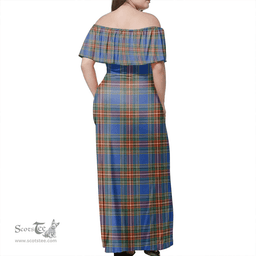 Scottish MacBeth Ancient Clan Tartan Off Shoulder Long Dress - Classic Scottish Plaid Tartan Plaid