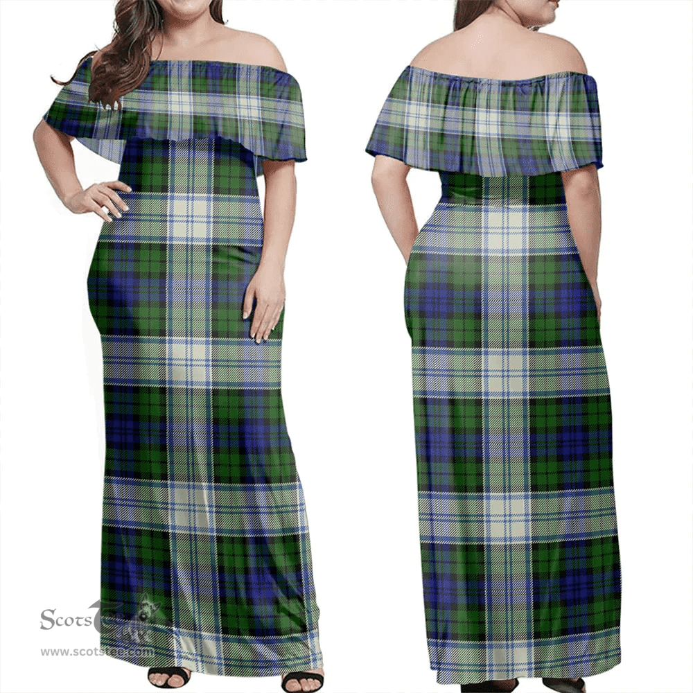 Scottish Blackwatch Dress Modern Clan Tartan Off Shoulder Long Dress - Classic Scottish Plaid Tartan Plaid
