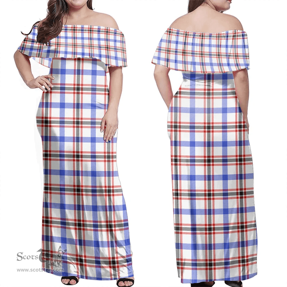 Scottish Boswell Modern Clan Tartan Off Shoulder Long Dress - Classic Scottish Plaid Tartan Plaid