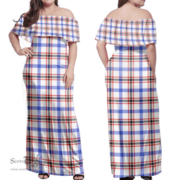 Scottish Boswell Modern Clan Tartan Off Shoulder Long Dress - Classic Scottish Plaid Tartan Plaid