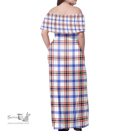 Scottish Boswell Modern Clan Tartan Off Shoulder Long Dress - Classic Scottish Plaid Tartan Plaid