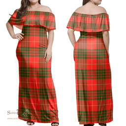 Scottish Cameron Modern Clan Tartan Off Shoulder Long Dress - Classic Scottish Plaid Tartan Plaid