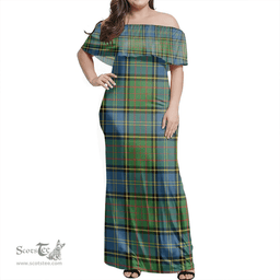 Scottish MacMillan Hunting Ancient Clan Tartan Off Shoulder Long Dress - Classic Scottish Plaid Tartan Plaid