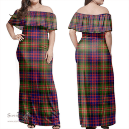 Scottish Carnegie Modern Clan Tartan Off Shoulder Long Dress - Classic Scottish Plaid Tartan Plaid