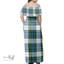 Scottish Campbell Dress Ancient Clan Tartan Off Shoulder Long Dress - Classic Scottish Plaid Tartan Plaid