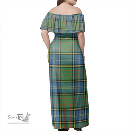 Scottish MacMillan Hunting Ancient Clan Tartan Off Shoulder Long Dress - Classic Scottish Plaid Tartan Plaid