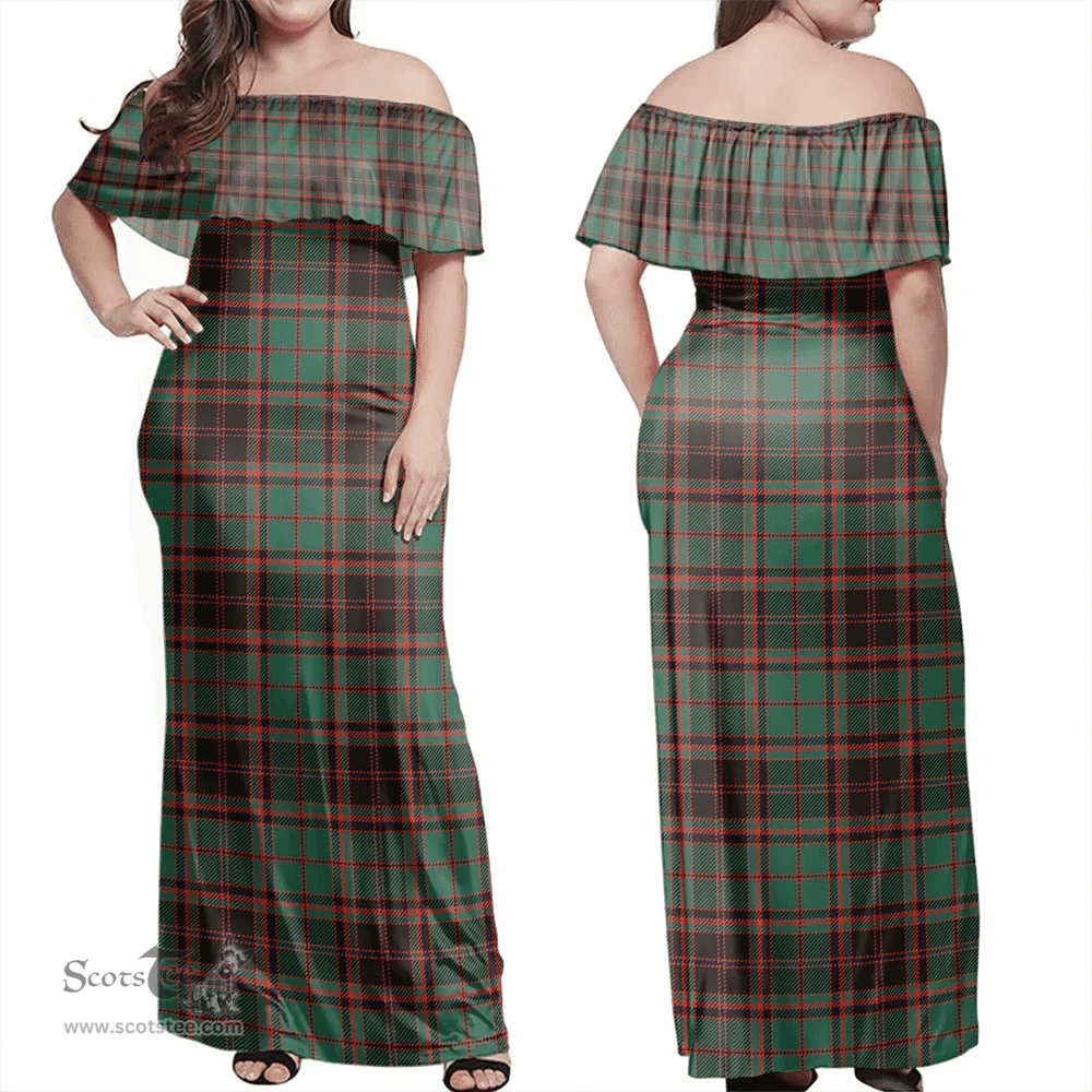 Scottish Buchan Ancient Clan Tartan Off Shoulder Long Dress - Classic Scottish Plaid Tartan Plaid