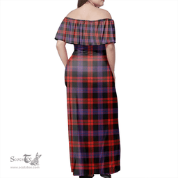 Scottish Brown Modern Clan Tartan Off Shoulder Long Dress - Classic Scottish Plaid Tartan Plaid