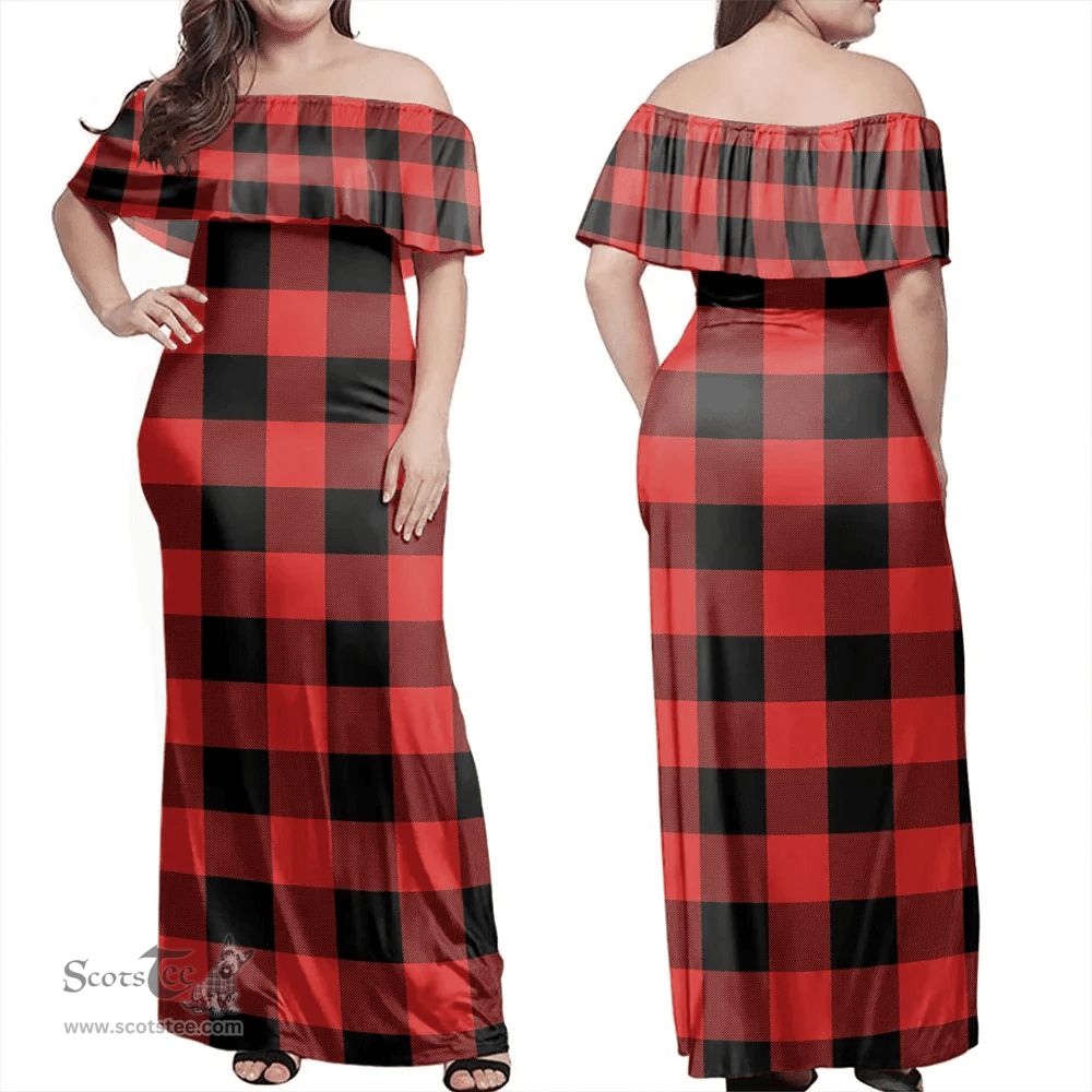 Scottish Rob Roy MacGregor Modern Clan Tartan Off Shoulder Long Dress - Classic Scottish Plaid Tartan Plaid