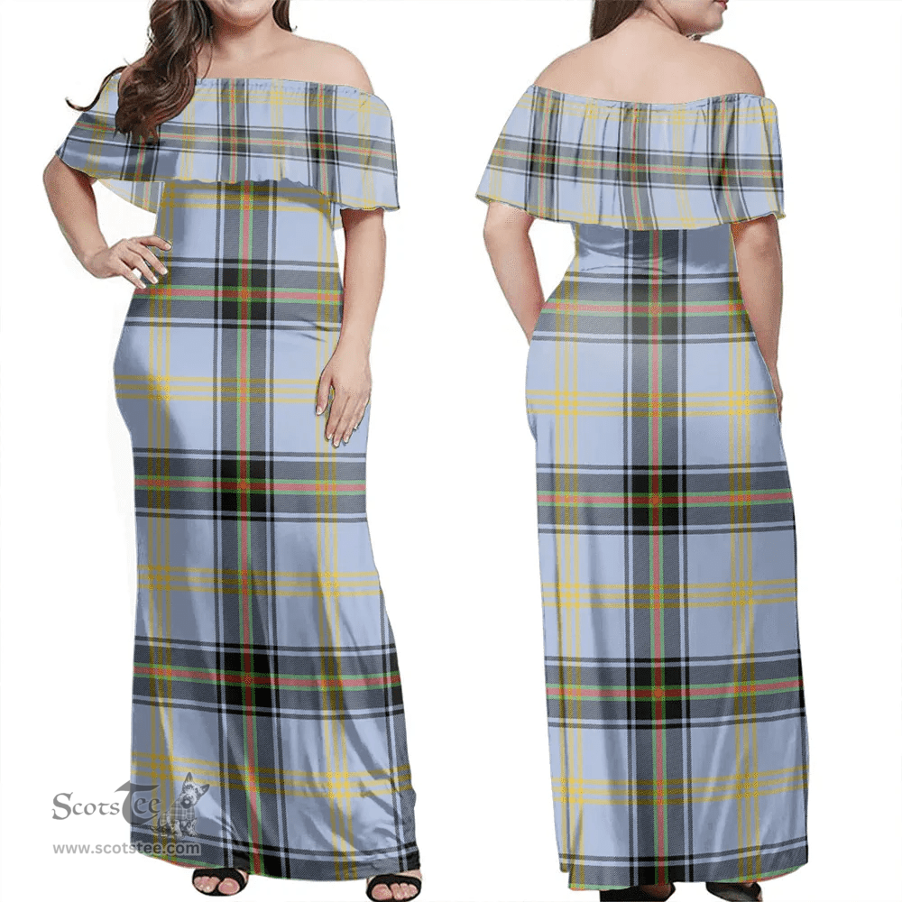 Scottish Bell Of The Borders Clan Tartan Off Shoulder Long Dress - Classic Scottish Plaid Tartan Plaid