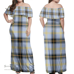 Scottish Bell Of The Borders Clan Tartan Off Shoulder Long Dress - Classic Scottish Plaid Tartan Plaid