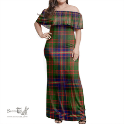 Scottish Cochrane Modern Clan Tartan Off Shoulder Long Dress - Classic Scottish Plaid Tartan Plaid
