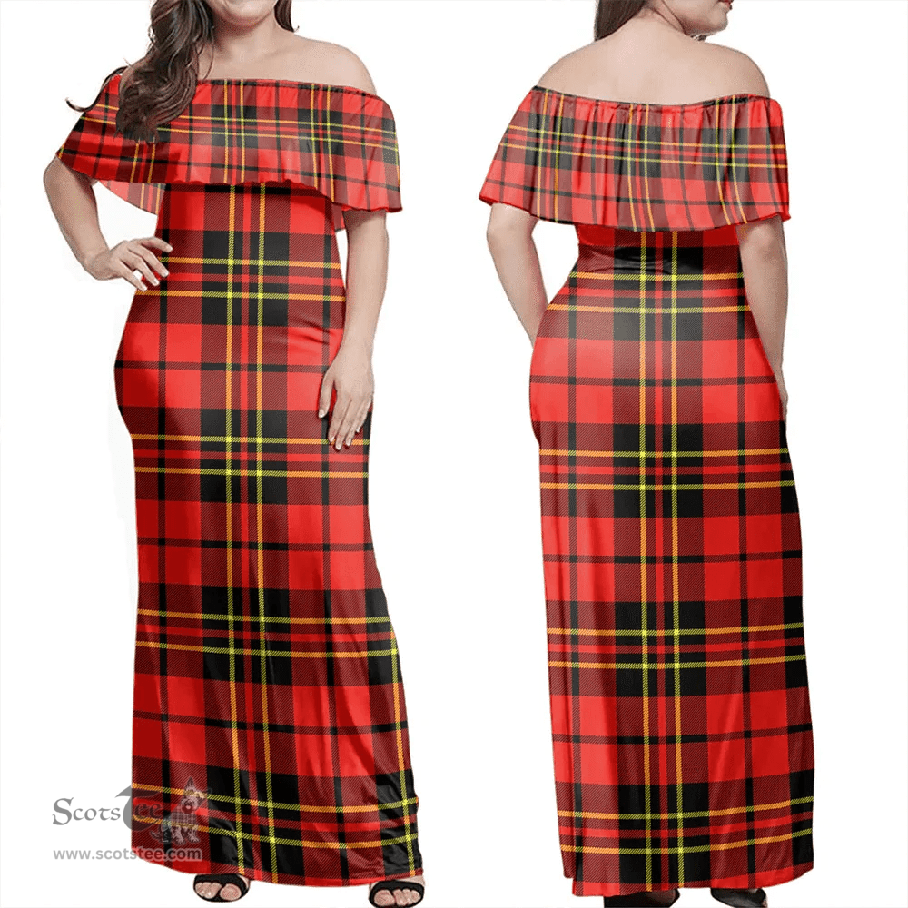 Scottish Brodie Modern Clan Tartan Off Shoulder Long Dress - Classic Scottish Plaid Tartan Plaid