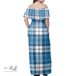 Scottish Roberton Clan Tartan Off Shoulder Long Dress - Classic Scottish Plaid Tartan Plaid