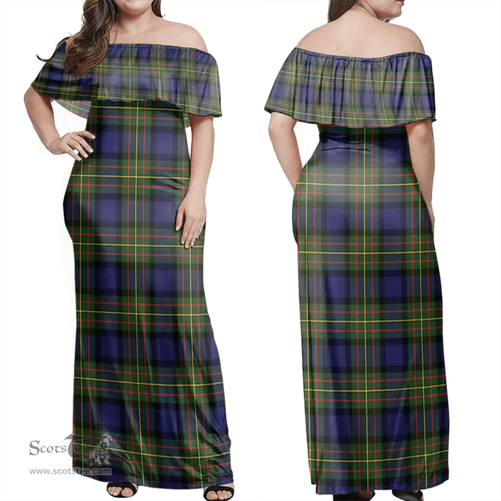 Scottish MacLaren Modern Clan Tartan Off Shoulder Long Dress - Classic Scottish Plaid Tartan Plaid