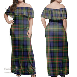 Scottish MacLaren Modern Clan Tartan Off Shoulder Long Dress - Classic Scottish Plaid Tartan Plaid