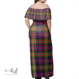 Scottish Carnegie Modern Clan Tartan Off Shoulder Long Dress - Classic Scottish Plaid Tartan Plaid