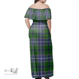 Scottish Wishart Hunting Modern Clan Tartan Off Shoulder Long Dress - Classic Scottish Plaid Tartan Plaid