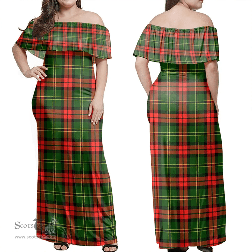 Scottish Blackstock Clan Tartan Off Shoulder Long Dress - Classic Scottish Plaid Tartan Plaid
