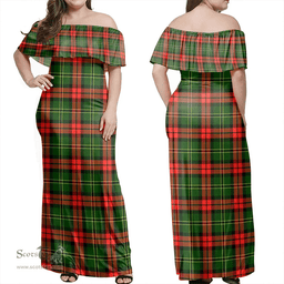 Scottish Blackstock Clan Tartan Off Shoulder Long Dress - Classic Scottish Plaid Tartan Plaid