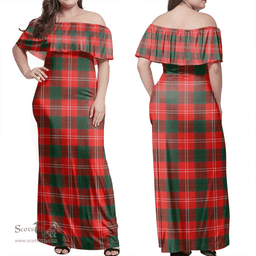 Scottish Chisholm Modern Clan Tartan Off Shoulder Long Dress - Classic Scottish Plaid Tartan Plaid