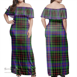 Scottish Brodie Hunting Modern Clan Tartan Off Shoulder Long Dress - Classic Scottish Plaid Tartan Plaid