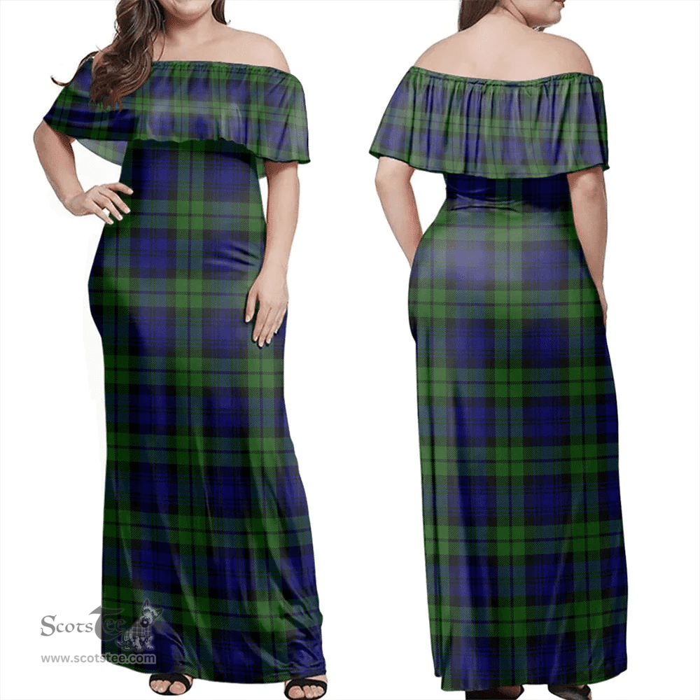 Scottish Campbell Modern Clan Tartan Off Shoulder Long Dress - Classic Scottish Plaid Tartan Plaid