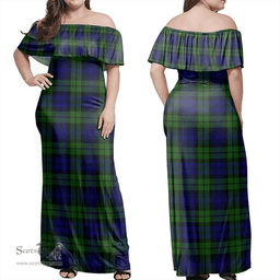 Scottish Campbell Modern Clan Tartan Off Shoulder Long Dress - Classic Scottish Plaid Tartan Plaid