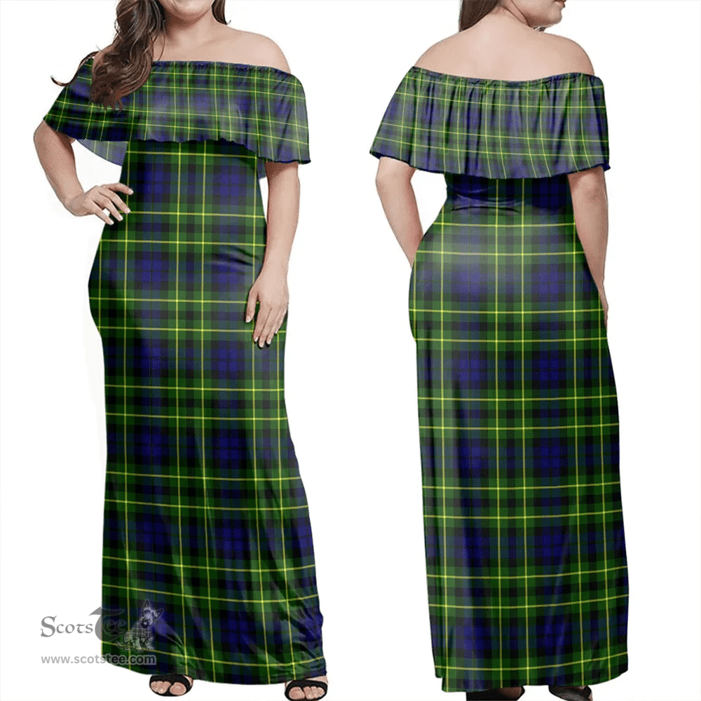 Scottish Campbell Of Breadalbane Modern Clan Tartan Off Shoulder Long Dress - Classic Scottish Plaid Tartan Plaid