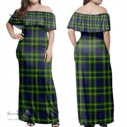 Scottish Campbell Of Breadalbane Modern Clan Tartan Off Shoulder Long Dress - Classic Scottish Plaid Tartan Plaid