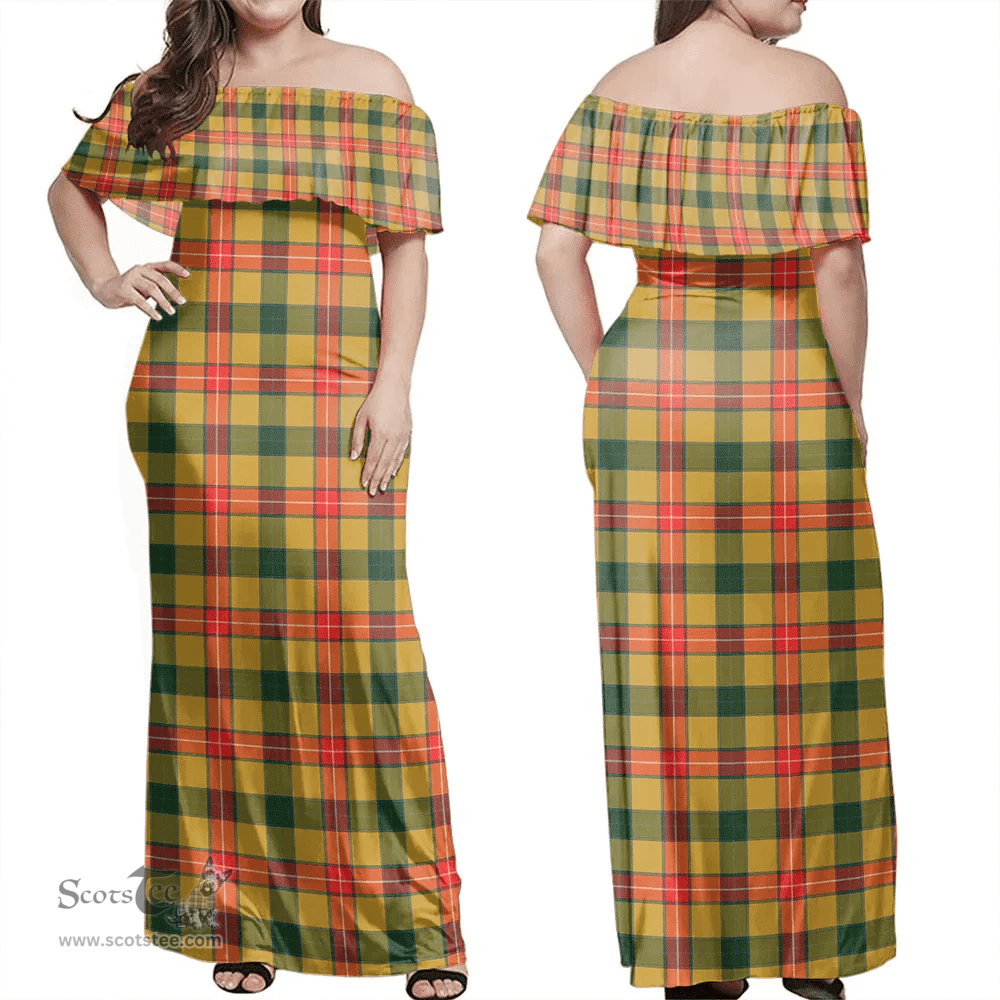 Scottish Baxter Clan Tartan Off Shoulder Long Dress - Classic Scottish Plaid Tartan Plaid