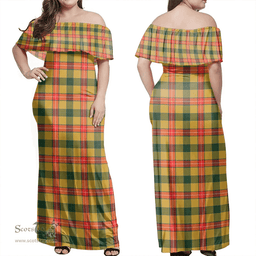 Scottish Baxter Clan Tartan Off Shoulder Long Dress - Classic Scottish Plaid Tartan Plaid