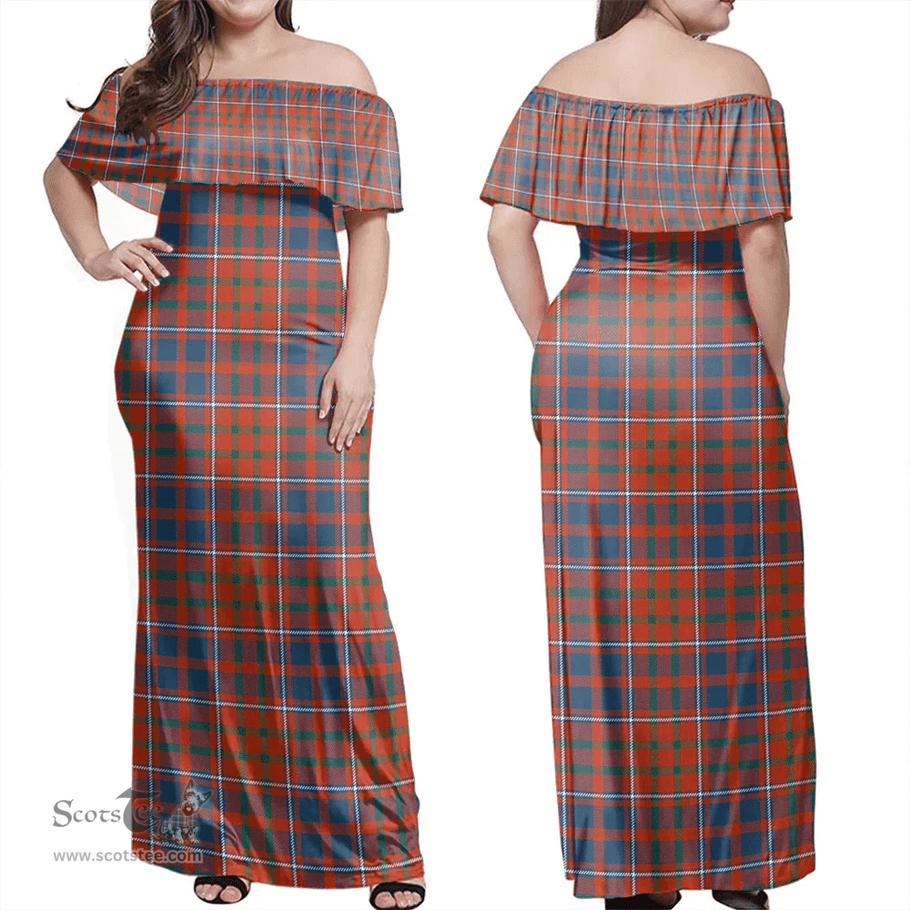Scottish Cameron Of Lochiel Ancient Clan Tartan Off Shoulder Long Dress - Classic Scottish Plaid Tartan Plaid