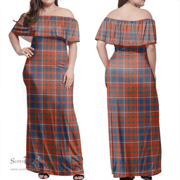 Scottish Cameron Of Lochiel Ancient Clan Tartan Off Shoulder Long Dress - Classic Scottish Plaid Tartan Plaid
