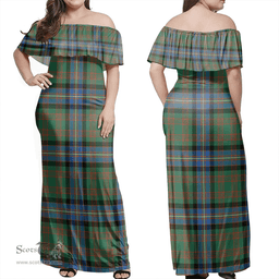 Scottish Cochrane Ancient Clan Tartan Off Shoulder Long Dress - Classic Scottish Plaid Tartan Plaid