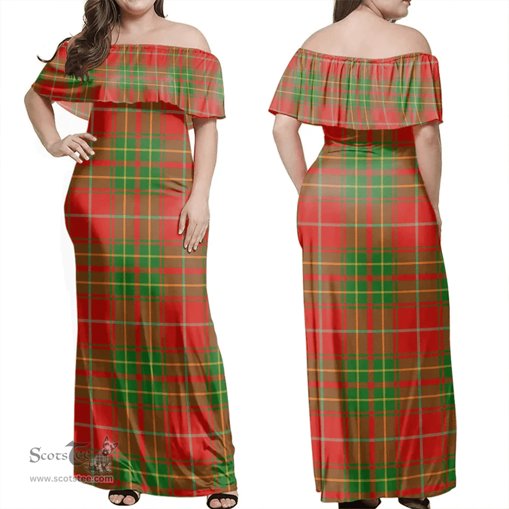 Scottish Burnett Ancient Clan Tartan Off Shoulder Long Dress - Classic Scottish Plaid Tartan Plaid