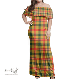 Scottish Baxter Clan Tartan Off Shoulder Long Dress - Classic Scottish Plaid Tartan Plaid