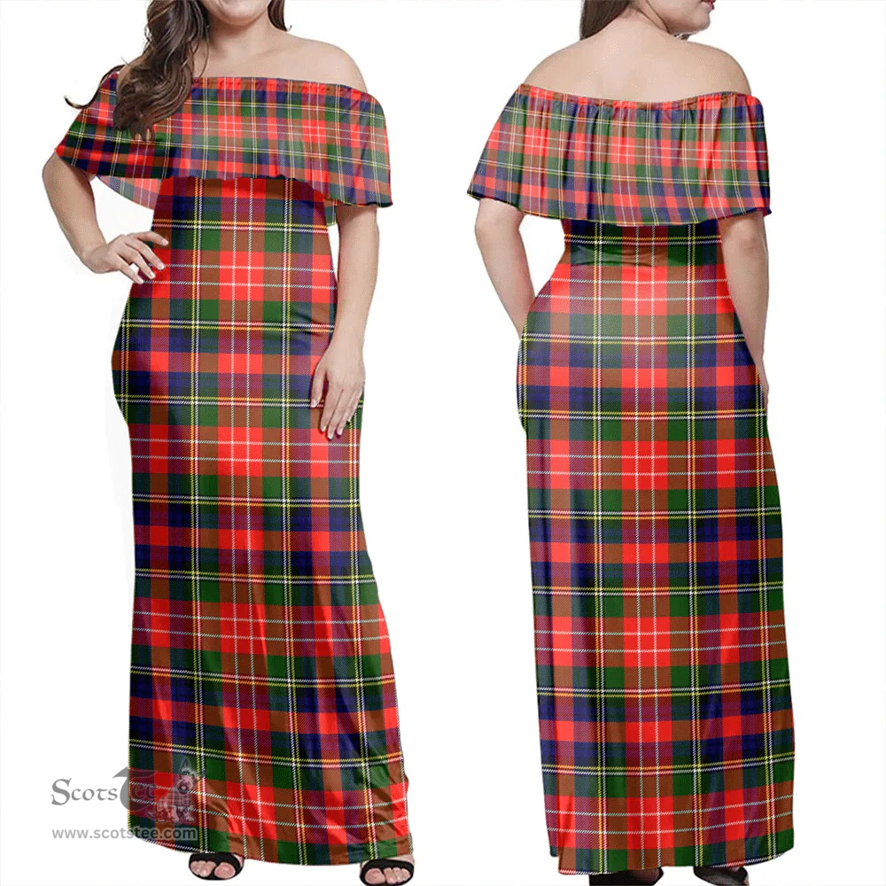 Scottish Christie Clan Tartan Off Shoulder Long Dress - Classic Scottish Plaid Tartan Plaid